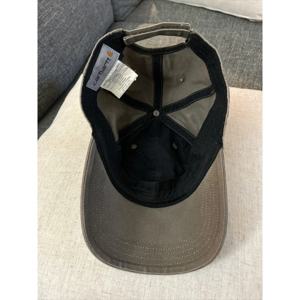 Carhartt Gray Cap Hat Brown Patch‎ Logo Adjustable Back 100450